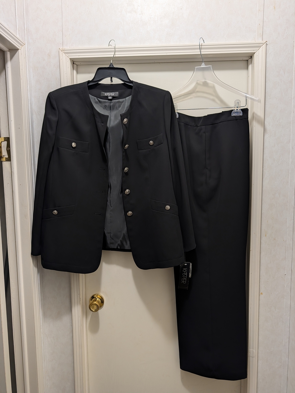 Kasper Black Women's Two-Piece Pantsuit with Signature Buttons